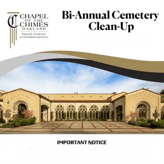 Exterior view of Chapel of the Chimes Oakland during a clean-up event.