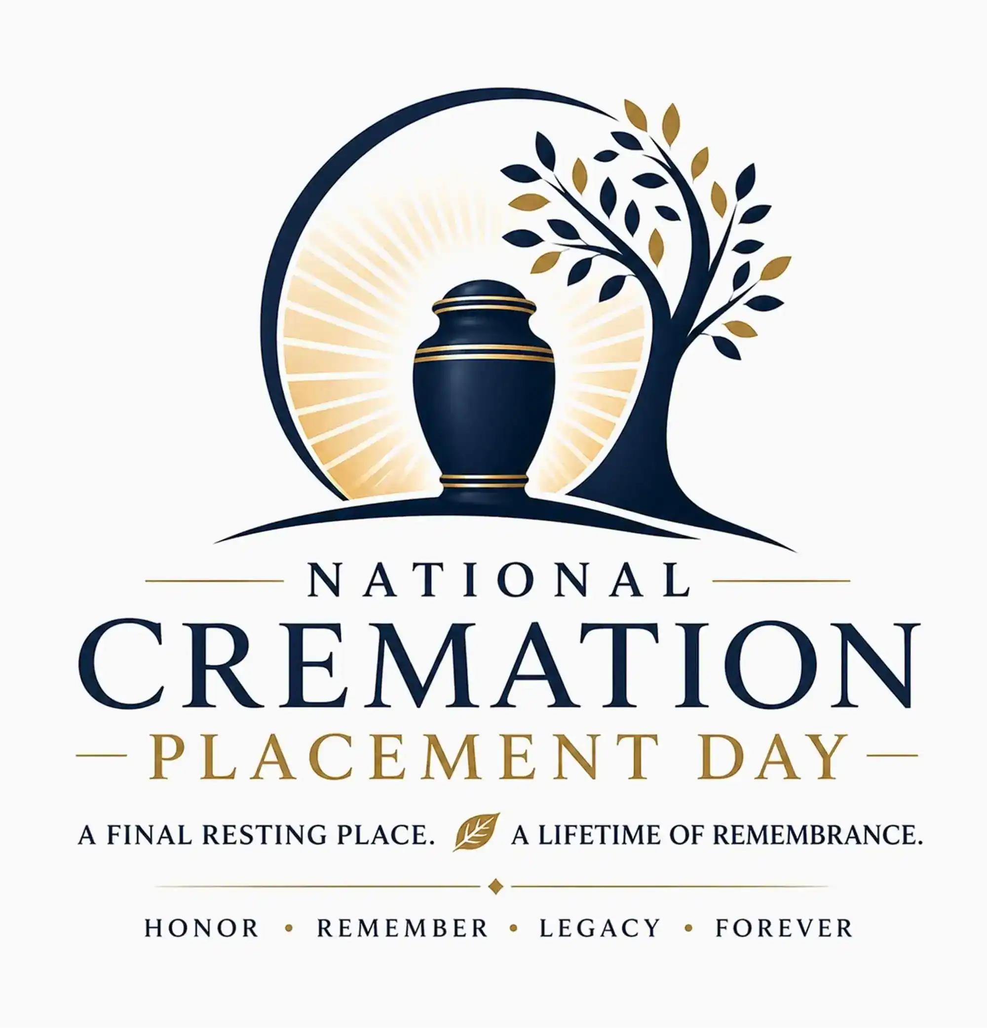 Logo for National Cremation Placement Day with urn and tree design.